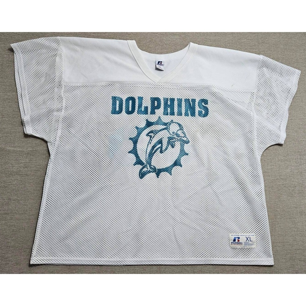 Vintage Russell Athletic Miami Dolphins Mesh Practice Jersey White 35 Mens XL *